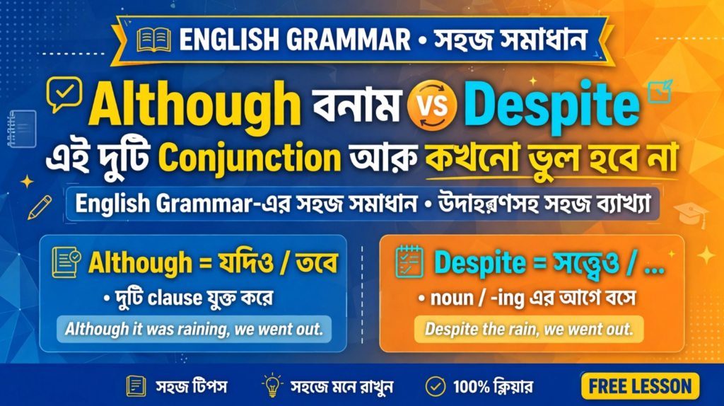 Although বনাম Despite এই দুটি Conjunction আর কখনো ভুল হবে না English Grammar-এর সহজ সমাধান