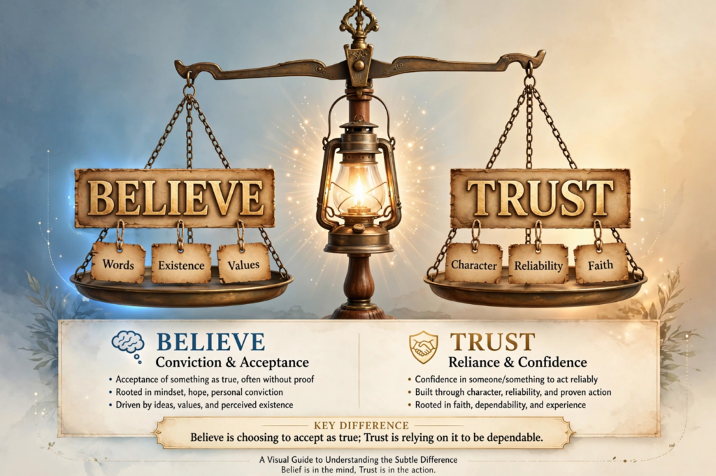 BELIEVE vs TRUST What's the Difference Believe বনাম Trust বিশ্বাসের সঠিক ইংরেজি ব্যবহার শিখুন