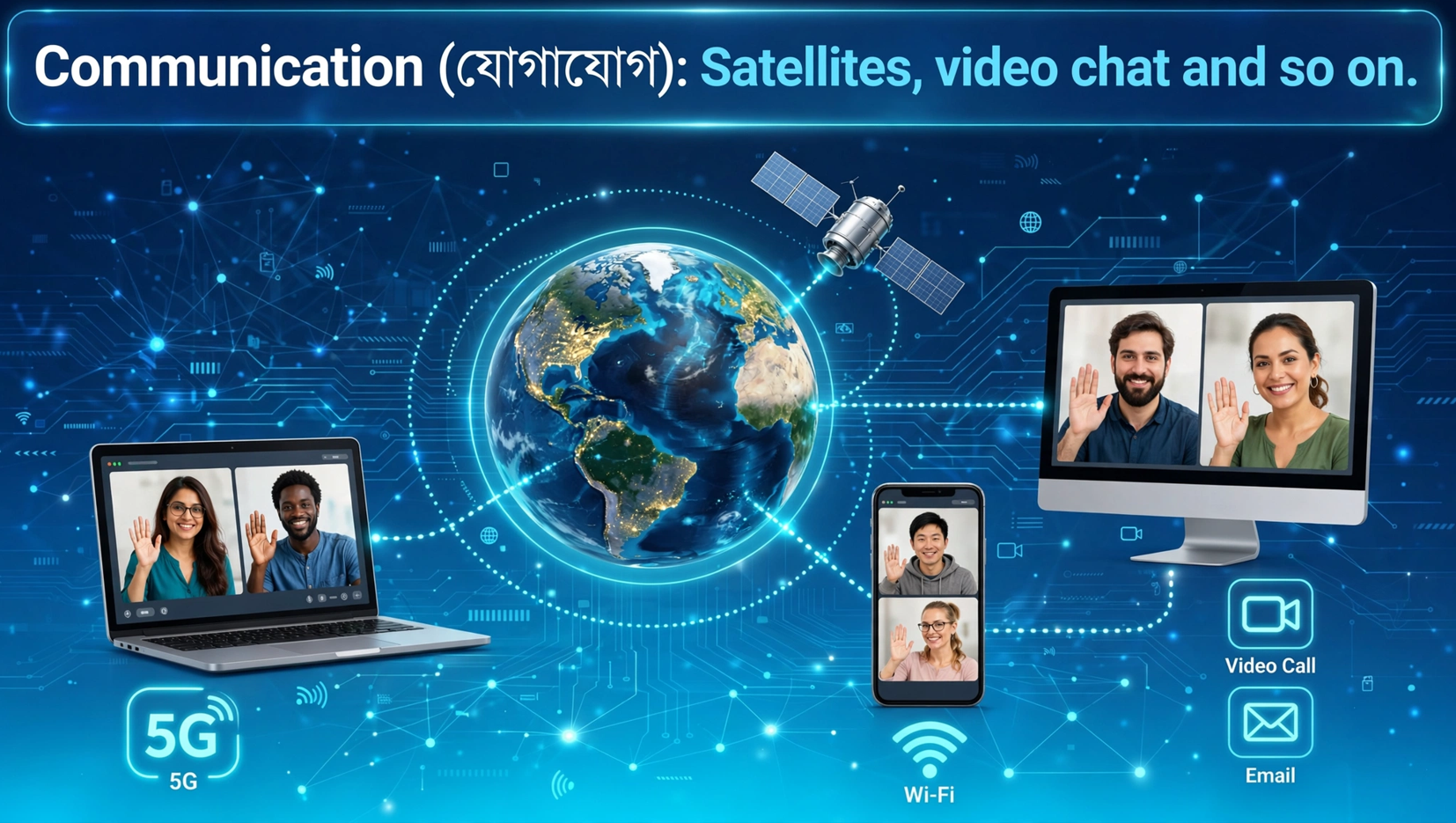 Communication (যোগাযোগ) Satellites, video chat. and so on