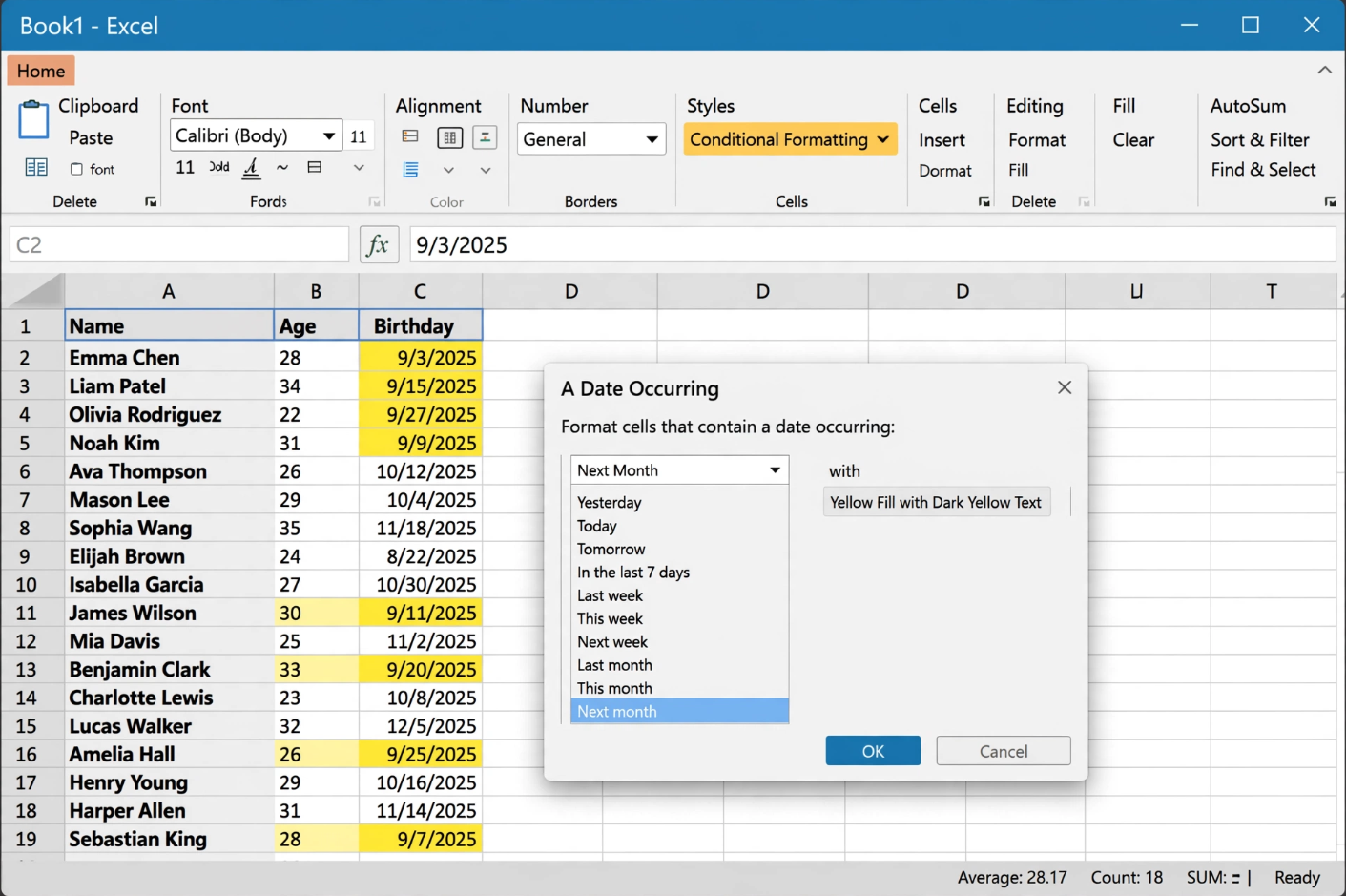 Excel A Date Occurring Highlight Cell Rule