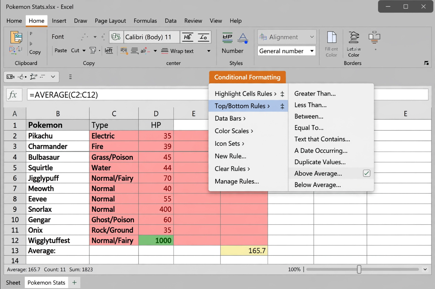 Excel Above and Below Average Conditional Formatting