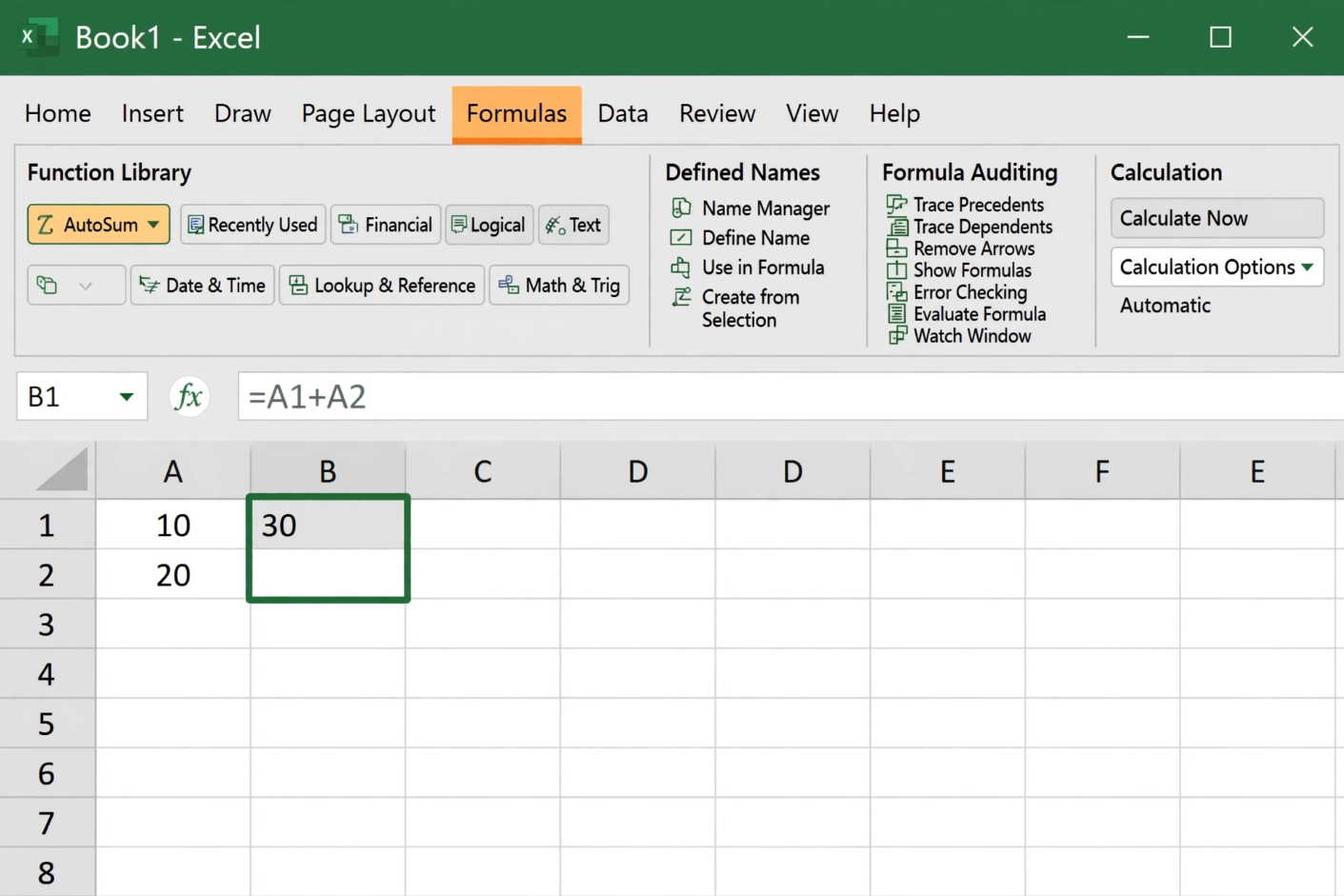 Excel Addition Operator Formula Example