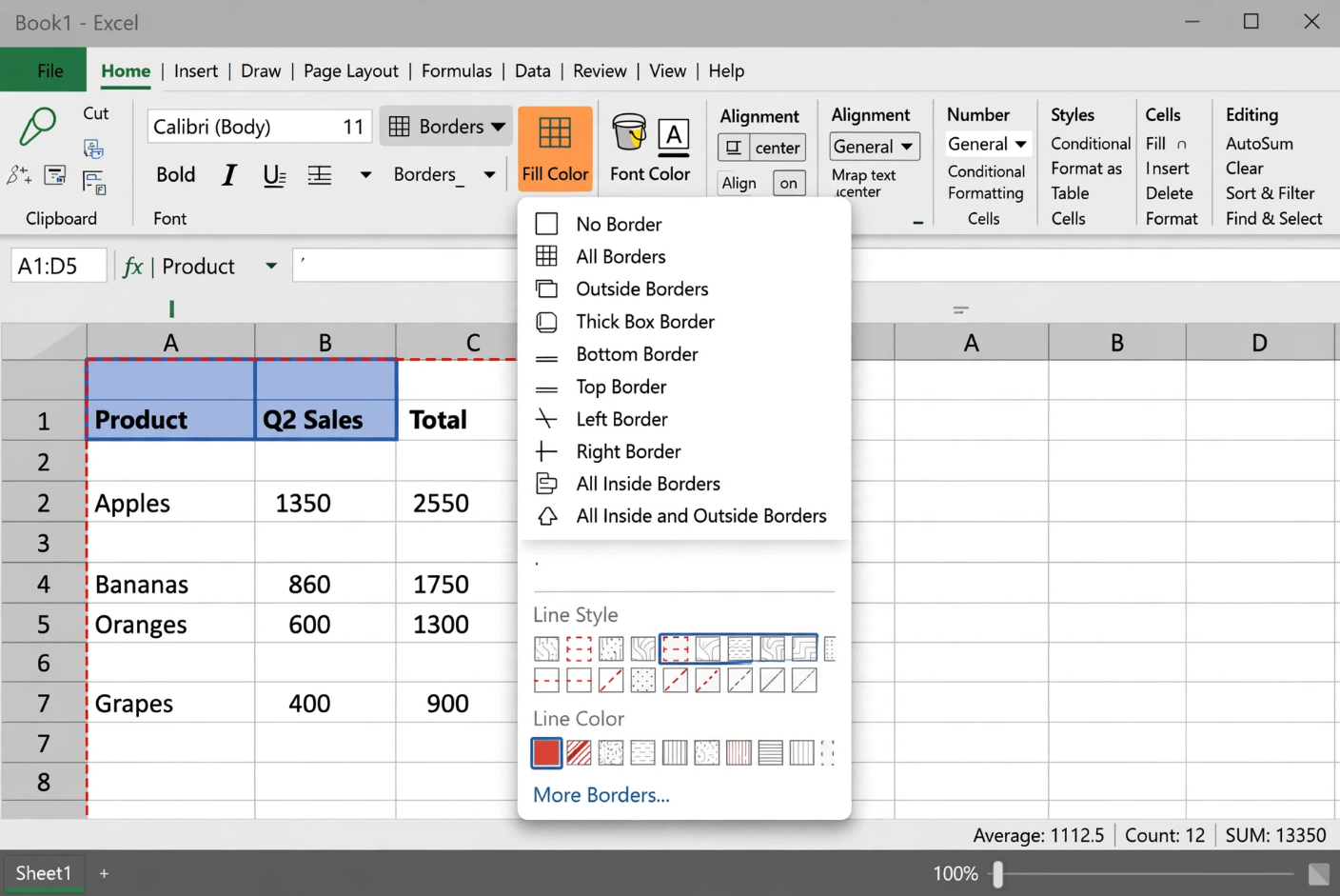 Excel Borders Formatting Options