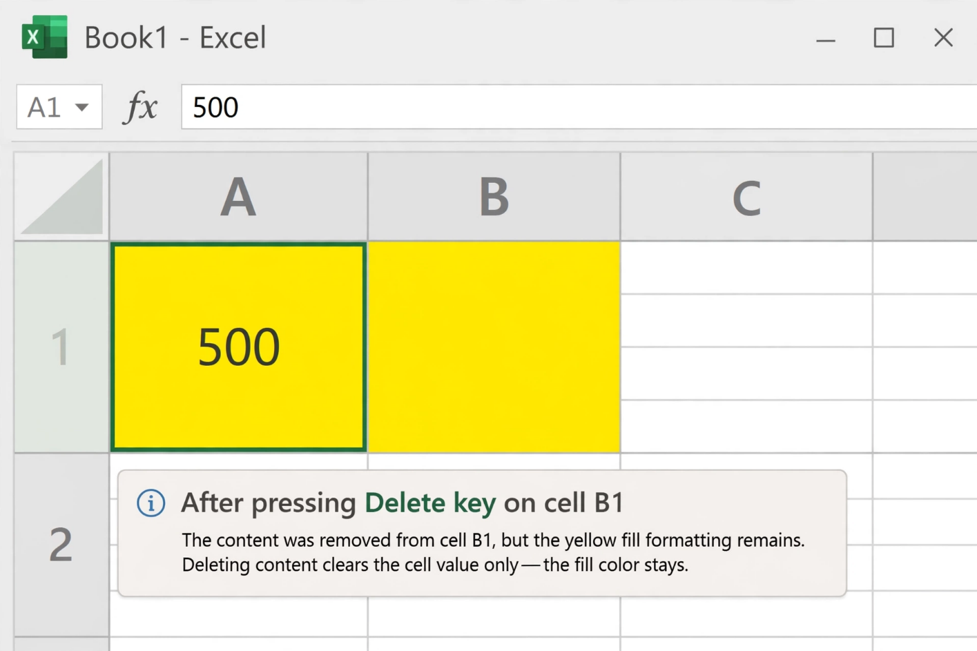 Excel Delete Cells Example with Color Formatting