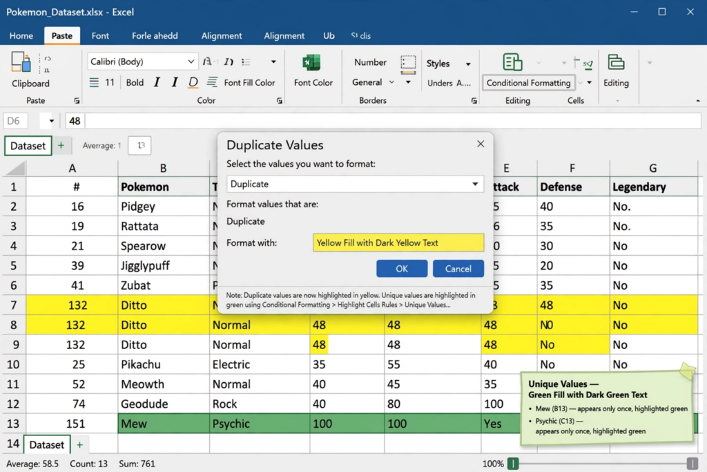 Excel Duplicate and Unique Values Highlighting