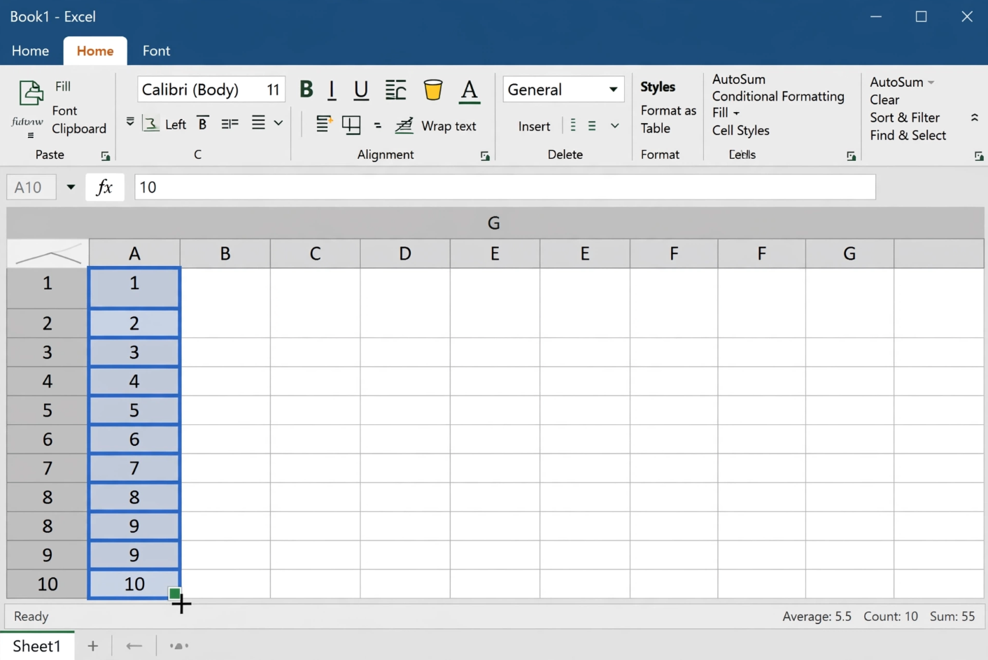 Excel Fill Handle Dragging a Sequence
