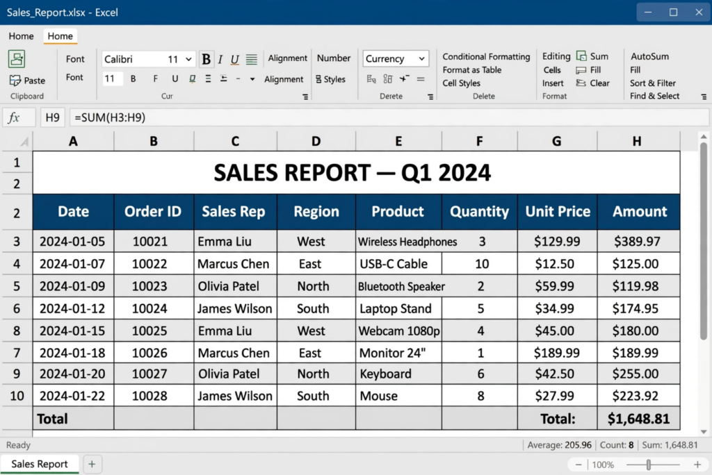 Excel Formatting Features Example