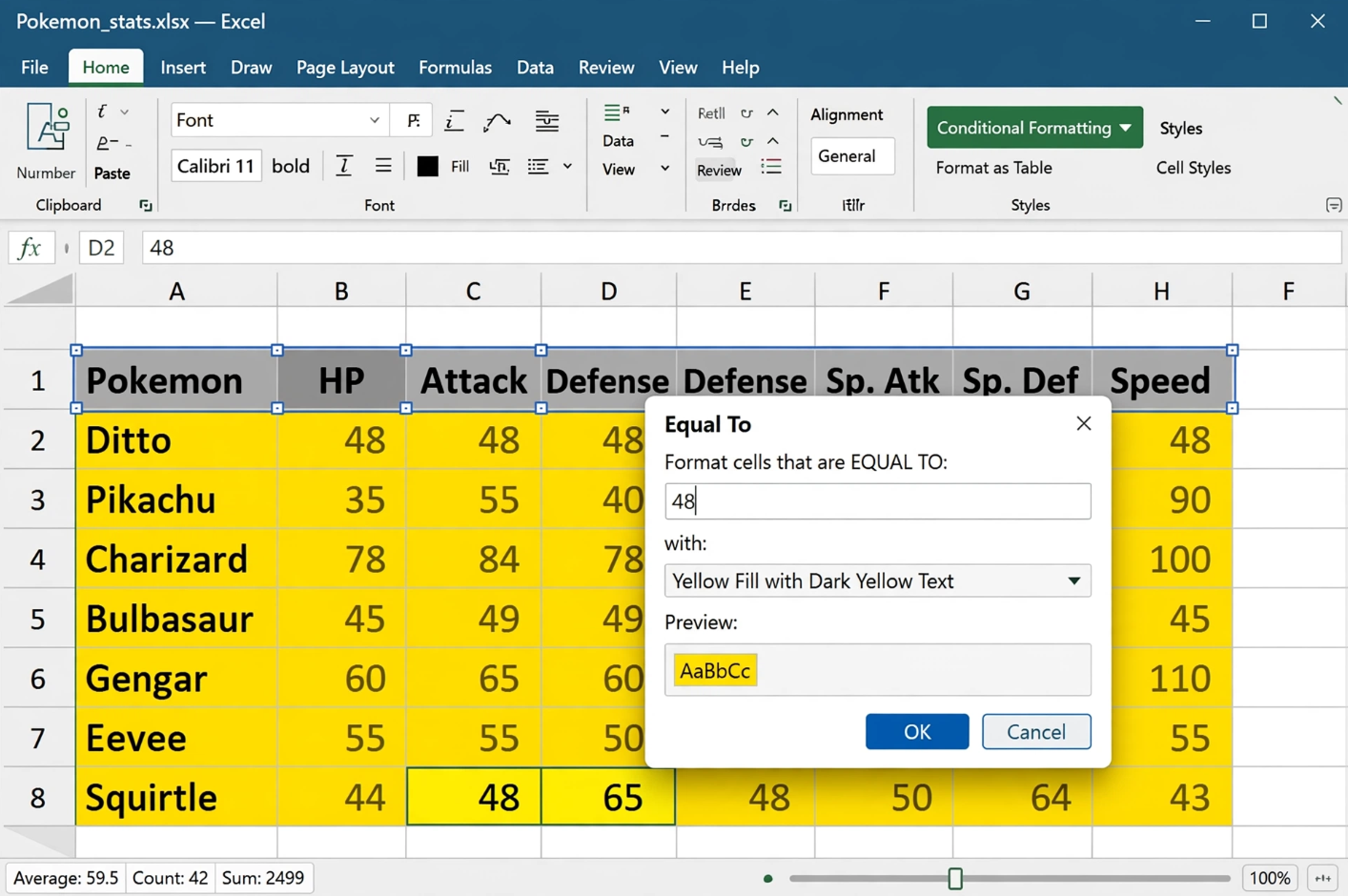 Excel Highlight Cell Rules Equal To Example