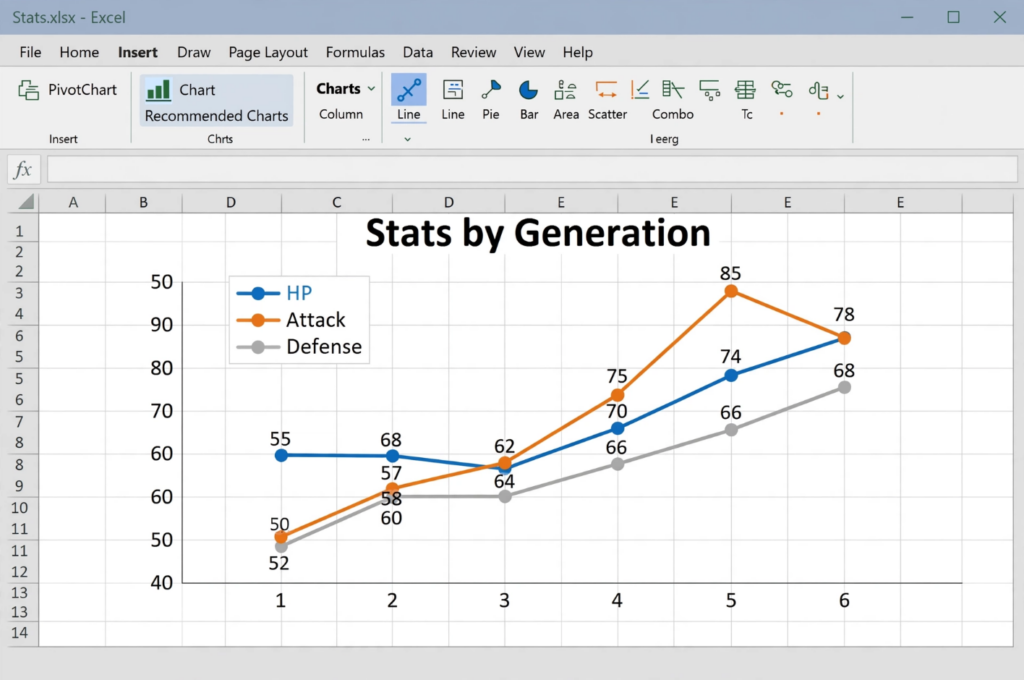 Excel Line Chart with Markers Showing Average Pokemon Stats