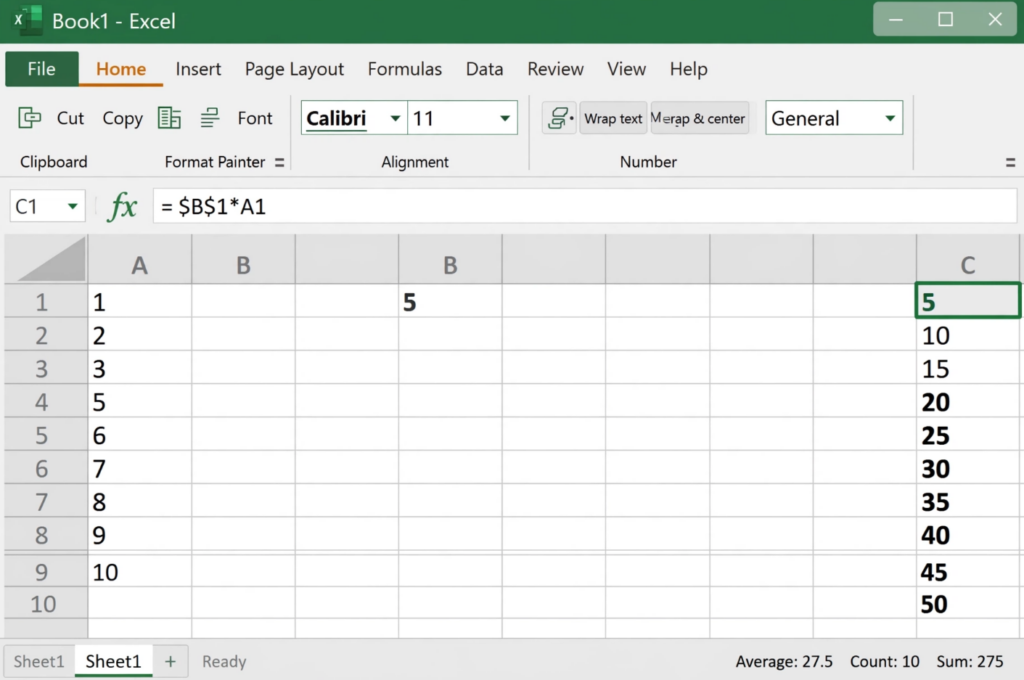 Excel Multiplication Formula with Asterisk