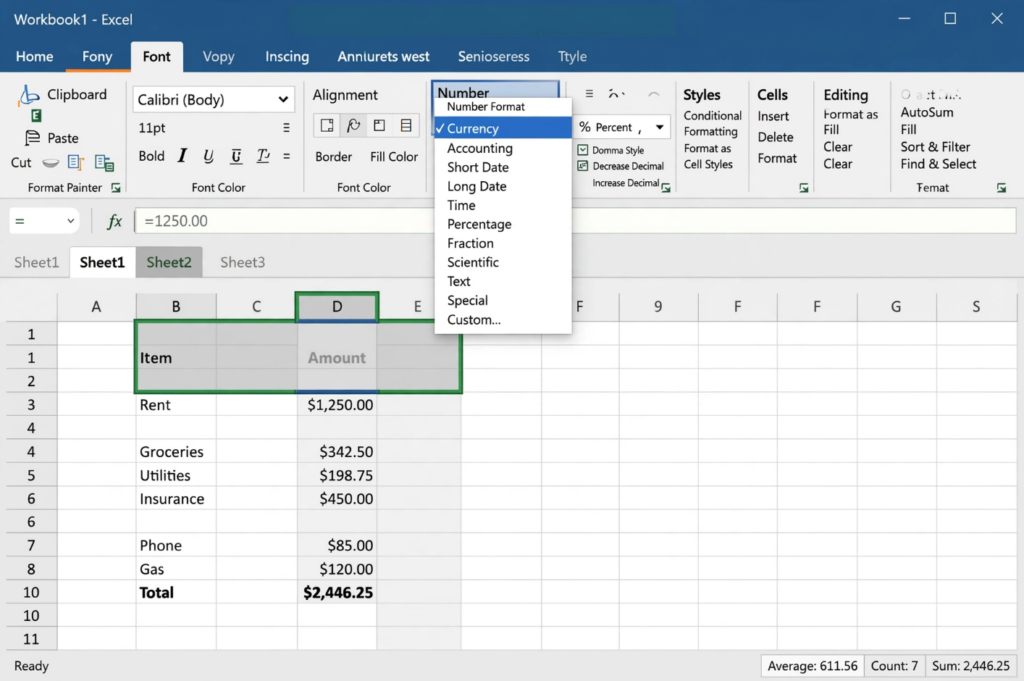 Excel Number Format Currency and Decimal Decrease