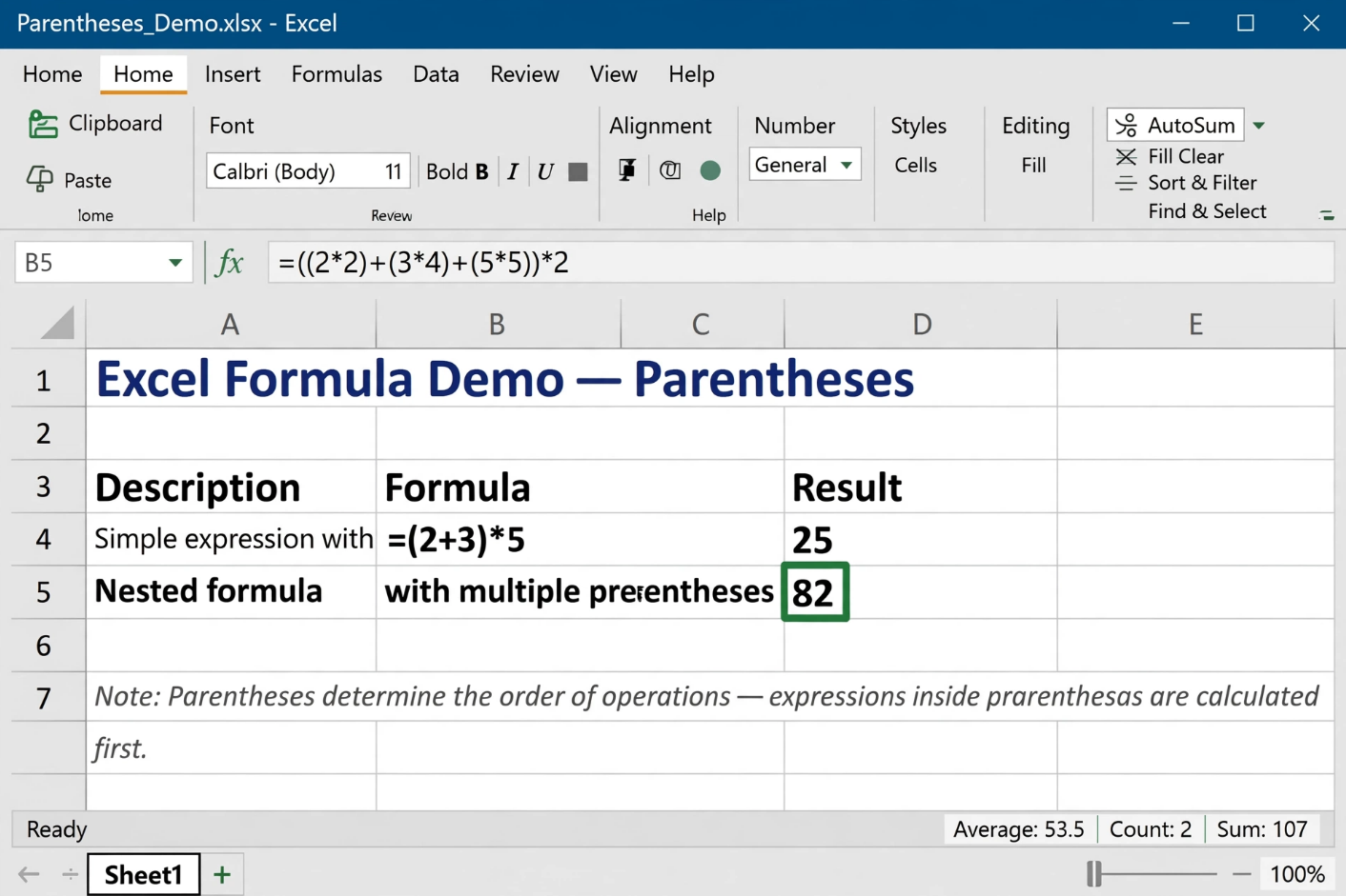 Excel Parentheses Order of Operations