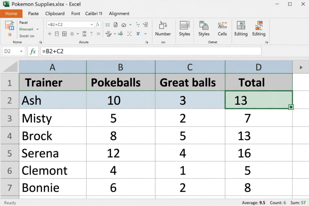 Excel Relative Reference Pokemon Example