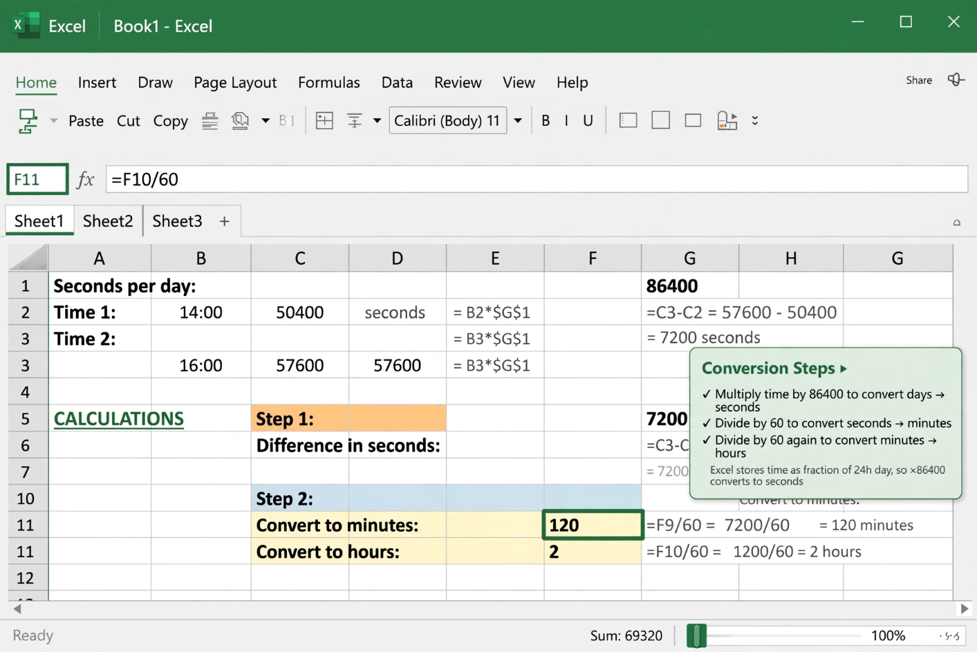 Excel Time Difference Calculation Using 86400