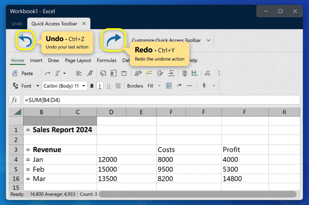 Excel Undo and Redo Commands