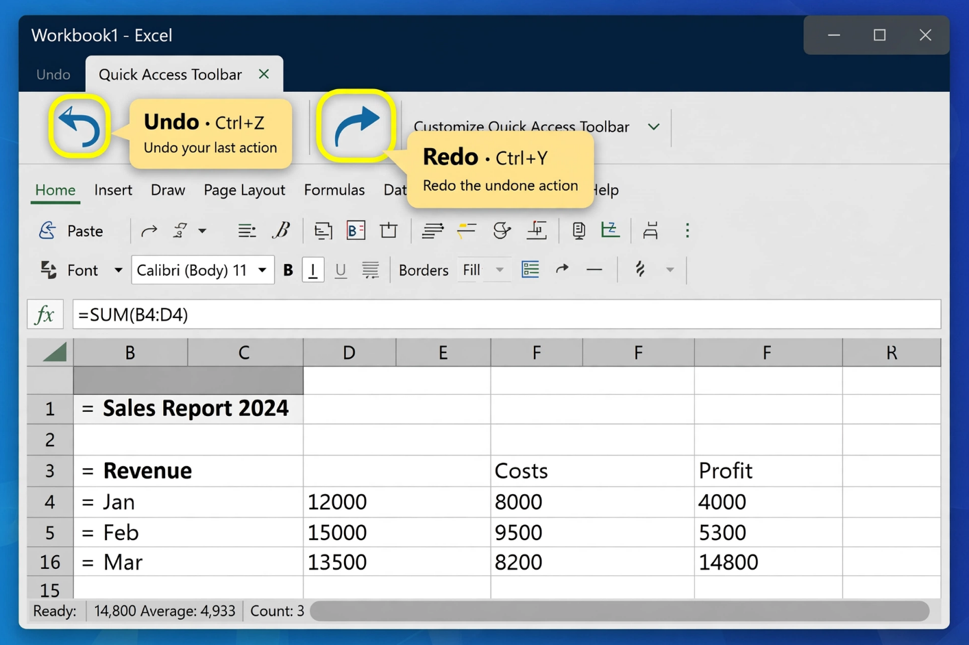 Excel Undo and Redo Commands