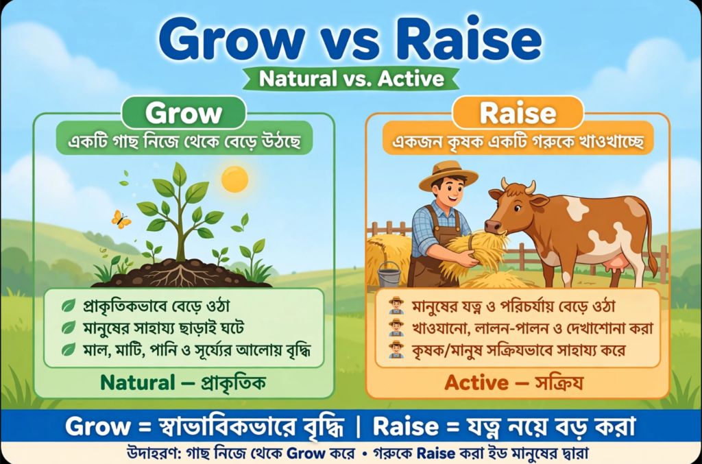Grow এবং Raise-এর মধ্যে পার্থক্য কখন কোনটি ব্যবহার করবেন