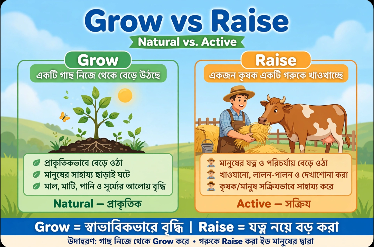 Grow এবং Raise-এর মধ্যে পার্থক্য কখন কোনটি ব্যবহার করবেন