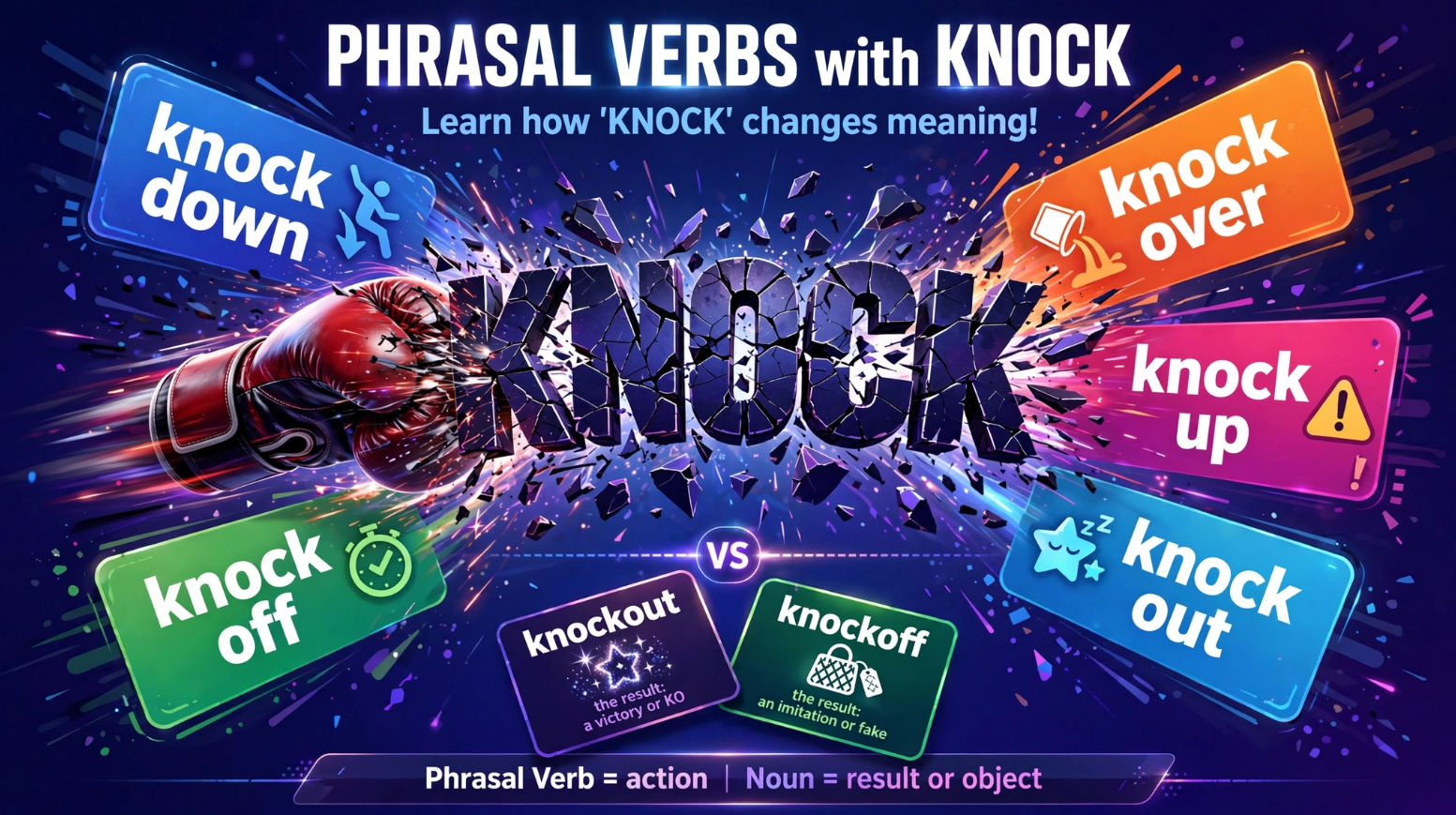 'Knock' in Phrasal Verbs - knock out, knock up, knock over