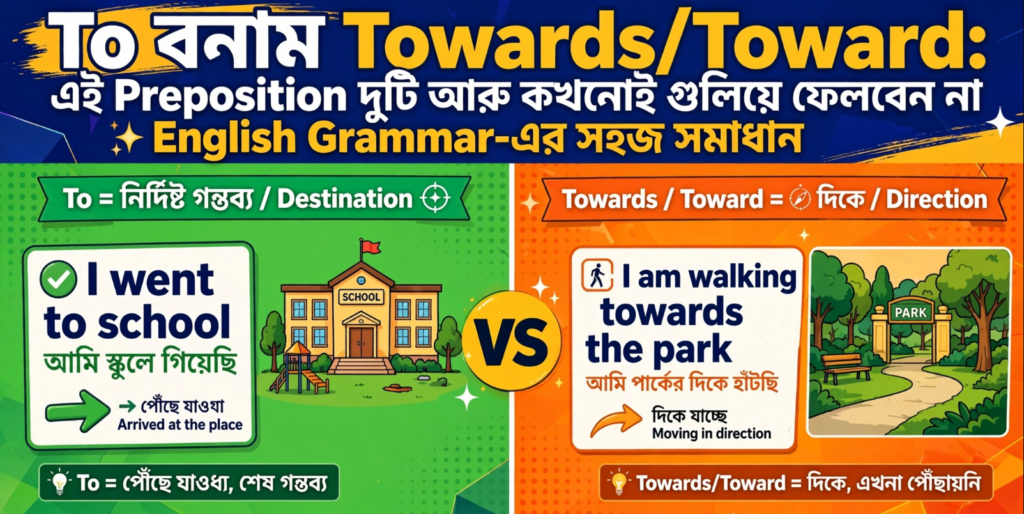 To বনাম TowardsToward এই Preposition দুটি আর কখনোই গুলিয়ে ফেলবেন না English Grammar-এর সহজ সমাধান
