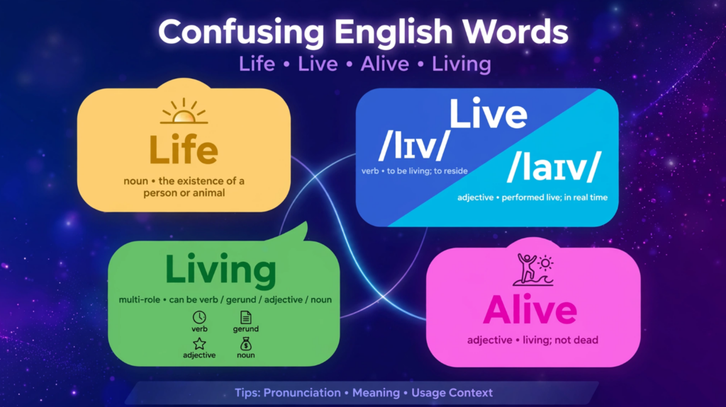 Vocabulary - LIVE, LIFE, ALIVE, LIVING