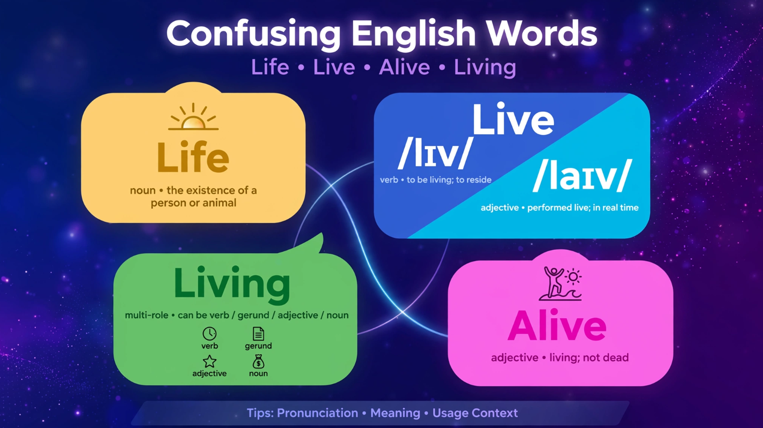 Vocabulary - LIVE, LIFE, ALIVE, LIVING