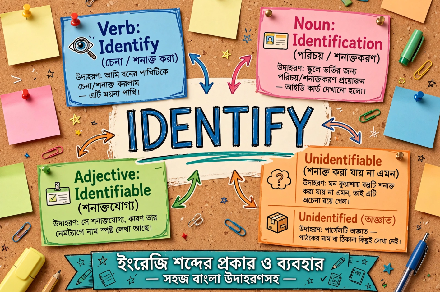 identify word family verb noun adjective Bengali learning identifiable unidentifiable