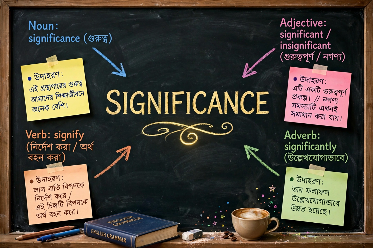 significance word family noun adjective adverb verb bengali examples unique