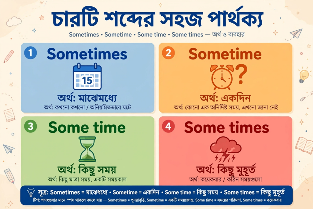 ইংরেজিতে Sometime, Sometimes, Some Time এবং Some Times-এর সঠিক ব্যবহার আর ভুল হবে না!