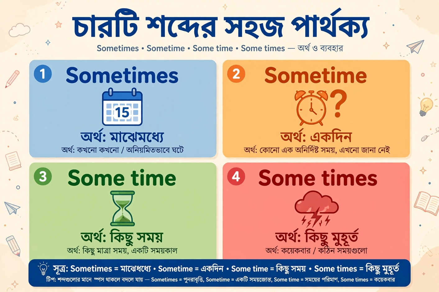 ইংরেজিতে Sometime, Sometimes, Some Time এবং Some Times-এর সঠিক ব্যবহার আর ভুল হবে না!