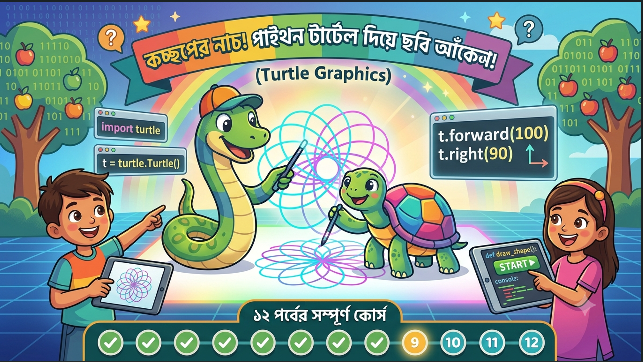কচ্ছপের নাচ! পাইথন টার্টেল দিয়ে ছবি আঁকো (Turtle Graphics)