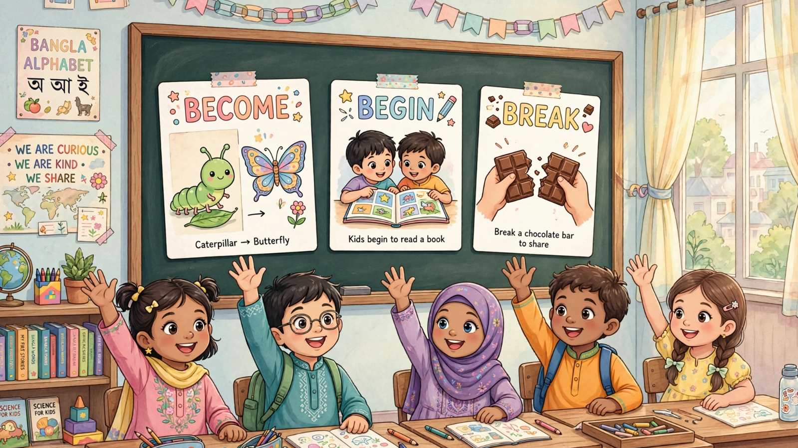 Become, Begin, Break দিয়ে ইংরেজি শেখা বাচ্চাদের জন্য Tense ও Sentence গাইড