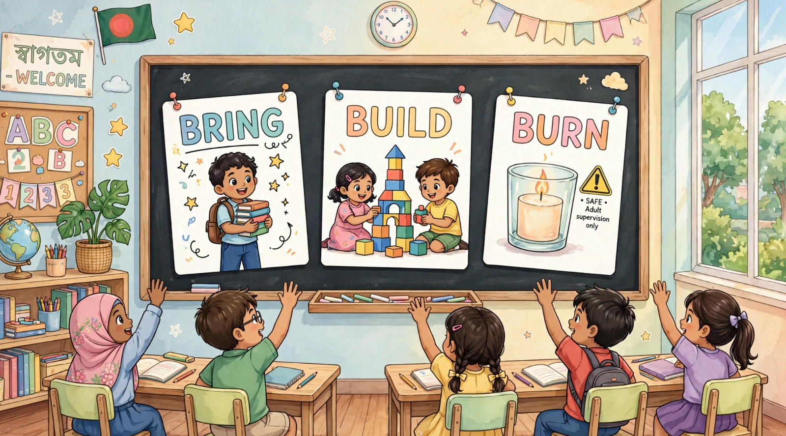 Bring Build Burn English class for kids Bangladesh