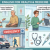 English for health and medicine with Bangla meaning – doctor visit, describing symptoms, buying medicine, emergency for Bengali learners.
