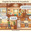 English for home and household with Bangla meaning – rooms, furniture, chores, describing your house for Bengali learners.