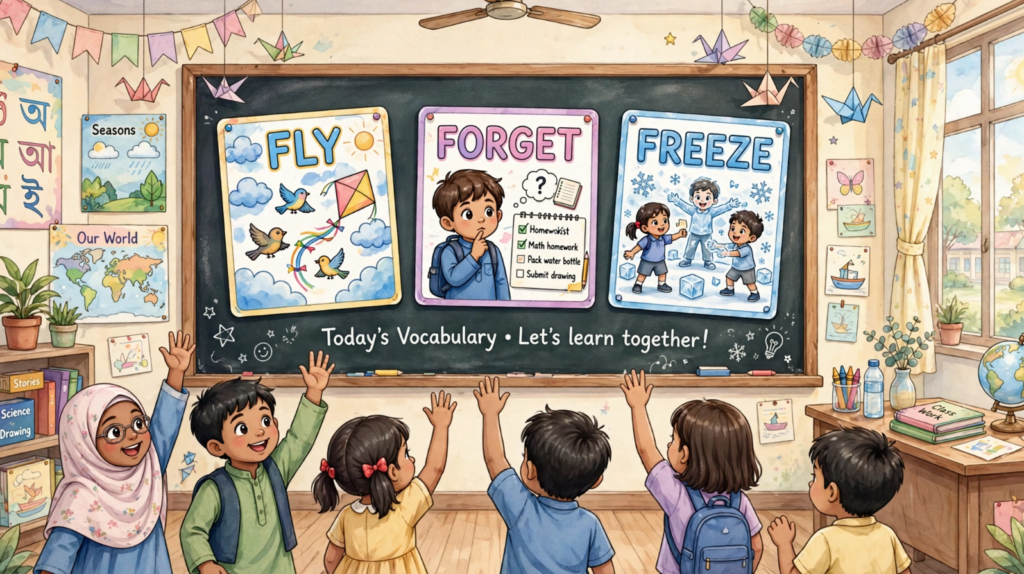 Fly Forget Freeze English class for kids Bangladesh