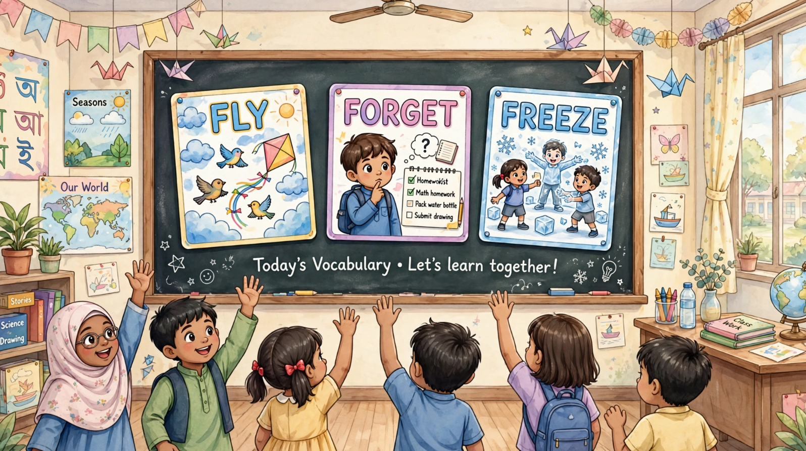 Fly Forget Freeze English class for kids Bangladesh