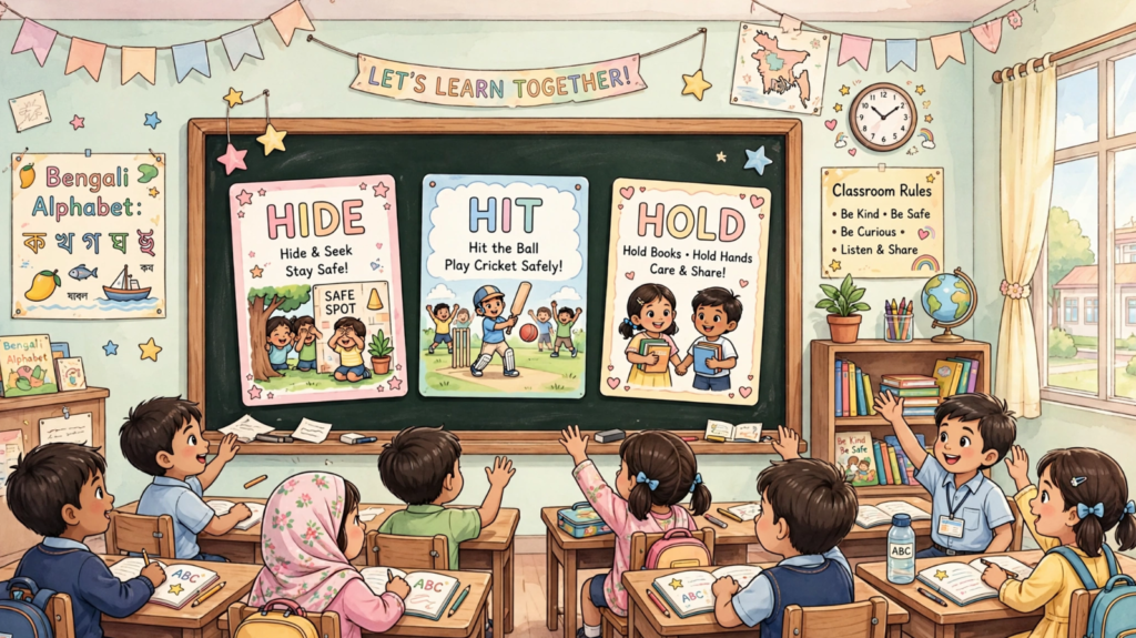 Hide Hit Hold English class for kids Bangladesh