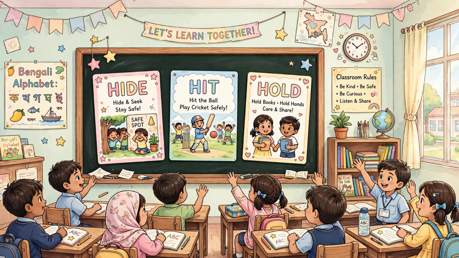 Hide Hit Hold English class for kids Bangladesh