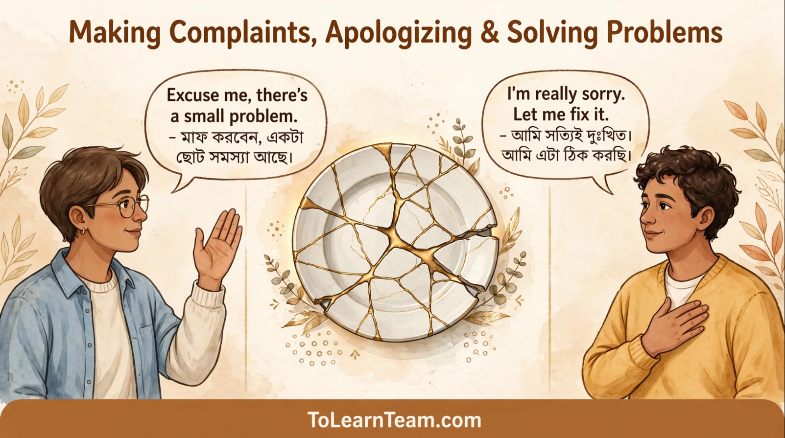How to make polite complaints, apologize, and solve problems in English with Bangla meaning and examples – Spoken English for Bengali learners.