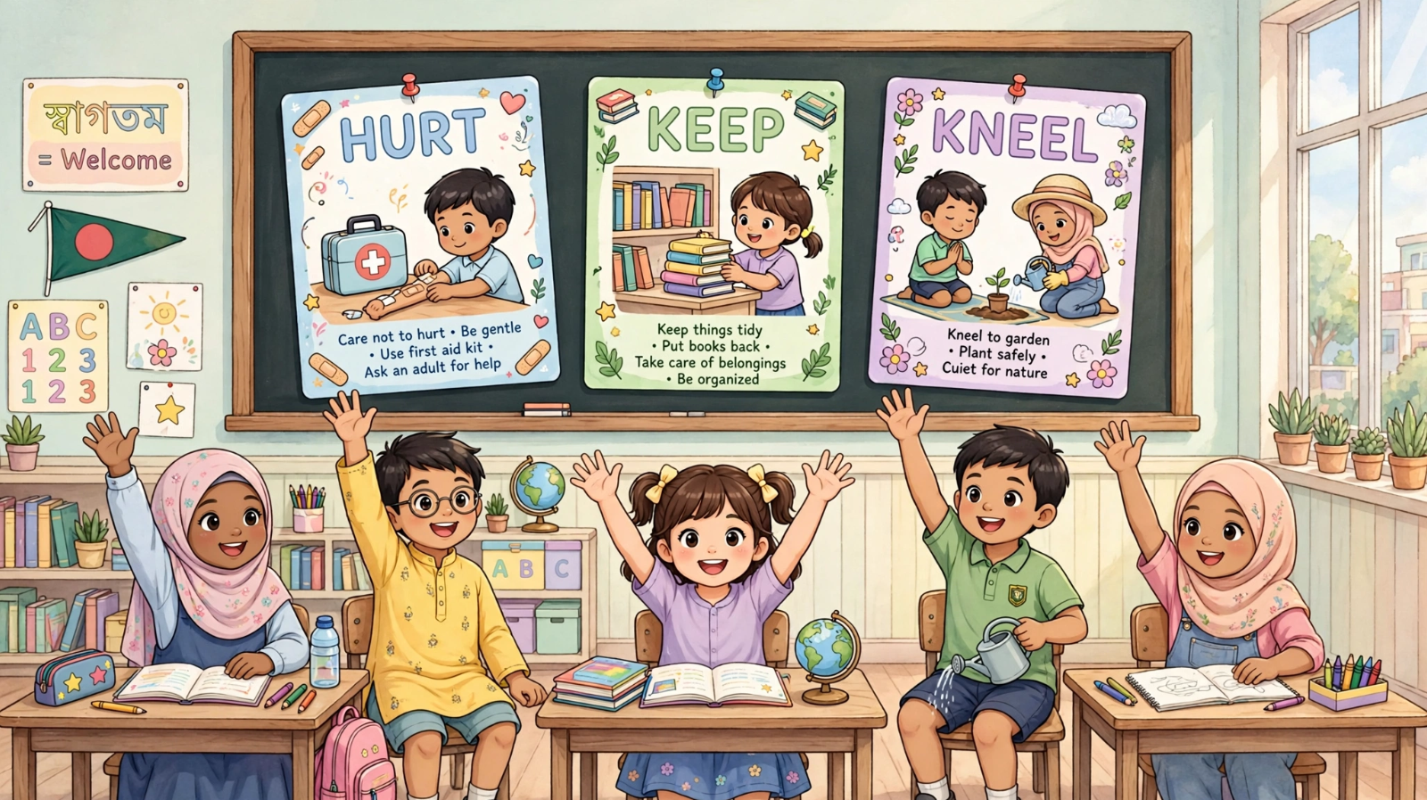 Hurt Keep Kneel English class for kids Bangladesh