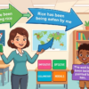 Kids learning Active-Passive of Present Perfect Continuous Tense with all sentence types and modals in English grammar with Bangla meanings and pronunciation in a colorful classroom illustration.