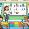 Kids learning Comparison of Present, Past and Future Perfect Tense in English grammar with Bangla meanings and pronunciation in a colorful classroom illustration.