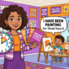 Kids learning Present Perfect Continuous Tense in English grammar with Bangla meanings and pronunciation in a colorful classroom illustration.