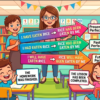 Kids learning comparison of Active-Passive of Present, Past and Future Perfect Tense with all sentence types and modals in English grammar with Bangla meanings and pronunciation in a colorful classroom illustration.