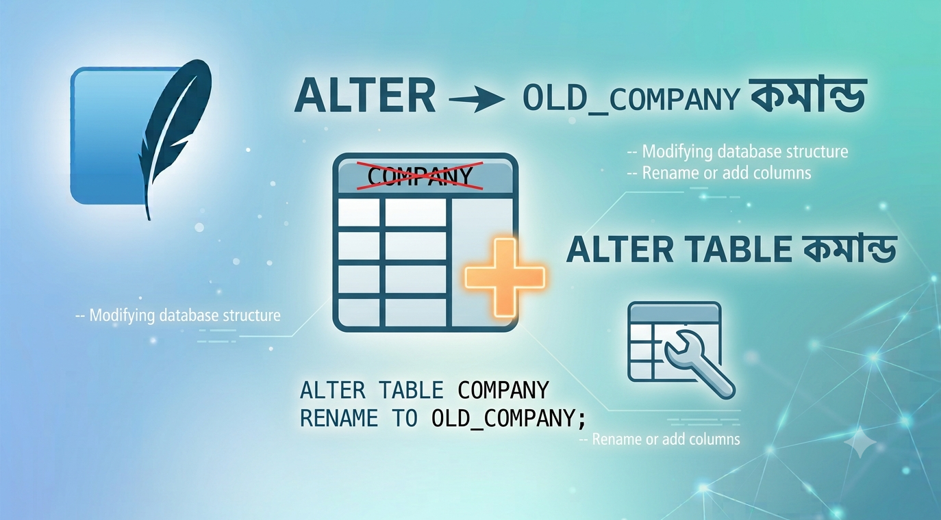 SQLite ALTER TABLE কমান্ড দিয়ে টেবিল রিনেম ও নতুন কলাম যোগ করার বাংলা টিউটোরিয়াল