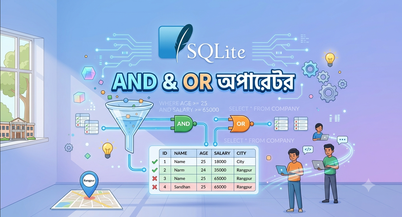 SQLite AND ও OR অপারেটর ব্যবহার করে একাধিক শর্তে ডেটা ফিল্টার করার বাংলা টিউটোরিয়াল