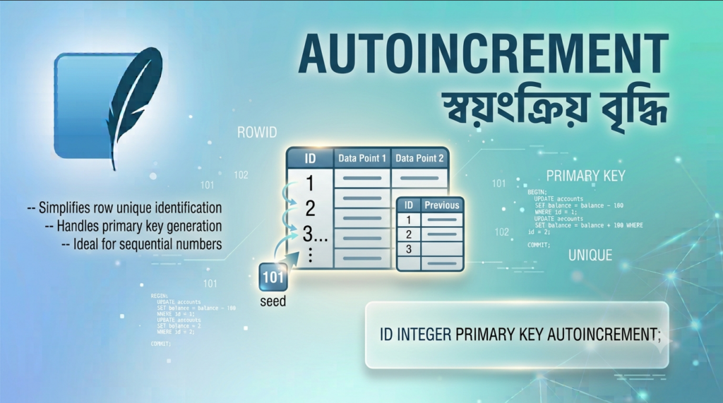SQLite AUTOINCREMENT – স্বয়ংক্রিয় প্রাইমারি কি মান বৃদ্ধির বাংলা টিউটোরিয়াল