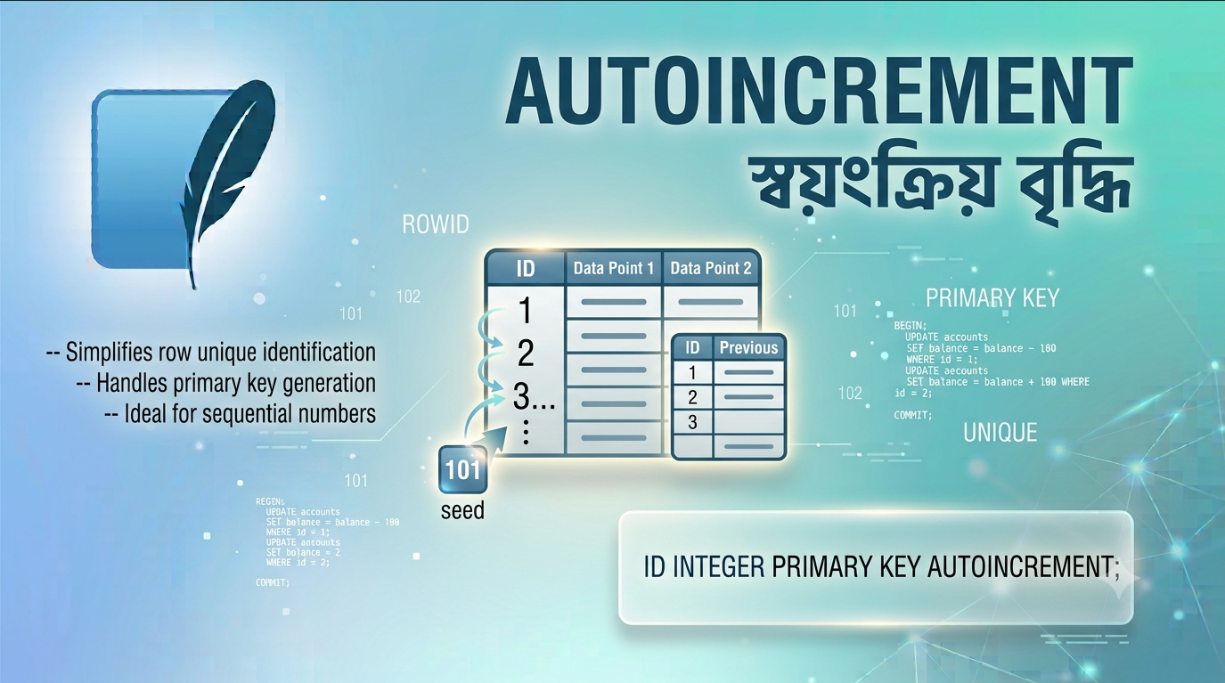 SQLite AUTOINCREMENT – স্বয়ংক্রিয় প্রাইমারি কি মান বৃদ্ধির বাংলা টিউটোরিয়াল