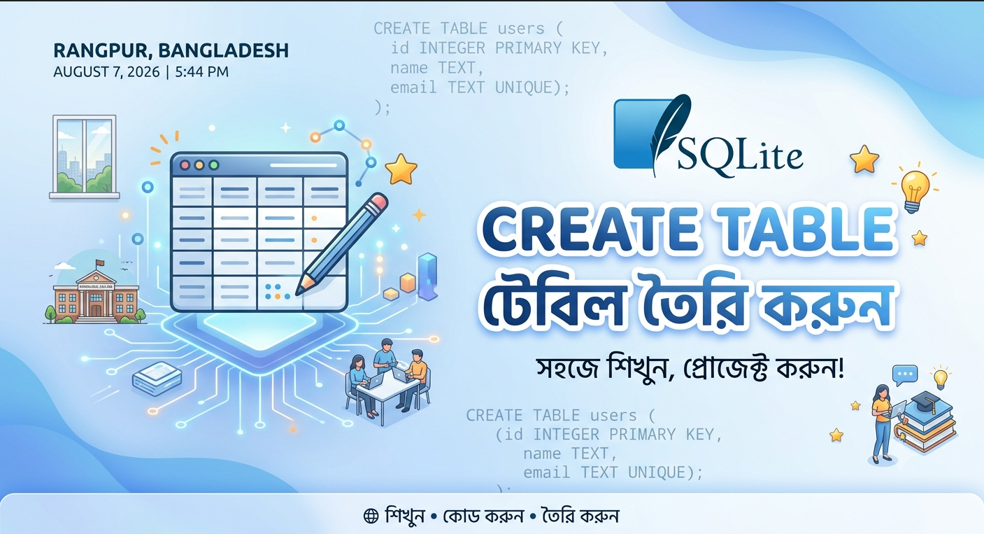 SQLite CREATE TABLE স্টেটমেন্ট দিয়ে টেবিল তৈরি করার বাংলা টিউটোরিয়াল